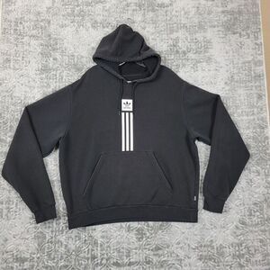 Adidas Hoodie Mens Large Black Hooded Sweatshirt Relaxed Fit Three Stripes